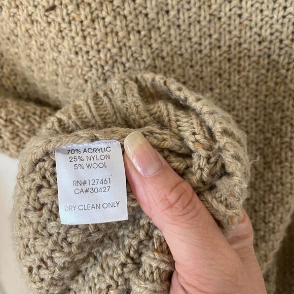 Wildfox Weekday Fuzzy Chunky Knit Design Oatmeal Tan Boxy Sweater Jumper S - Picture 6 of 10